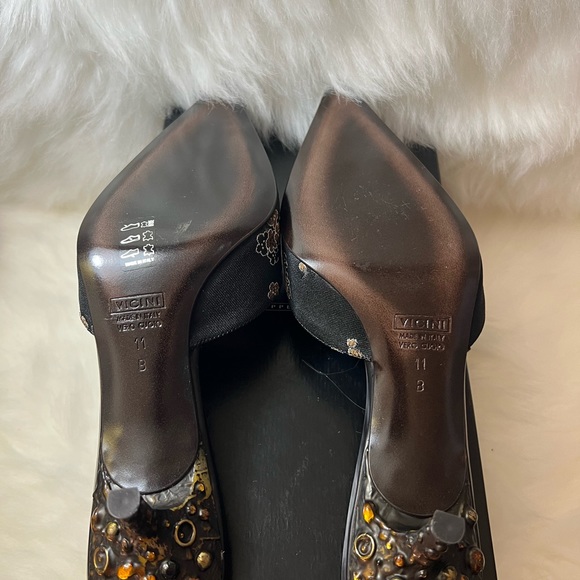 Guiseppe Zanotti Mule Heels Black Brown Floral 
Vintage🤎🖤🩶 - Picture 9 of 10